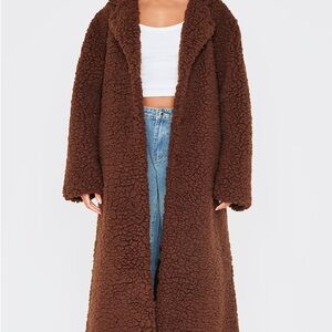 PrettyLittleThing Brown Teddy Jacket Oversized Plush Design